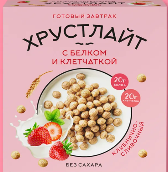 Готовый завтрак Хрустлайт клубнично-сливочный, 100гр
